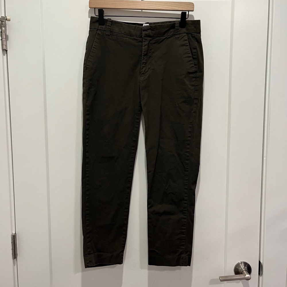 Vince Olive Green Cropped Chino Pants Womens Size 4 Slim Fit Cotton Twill
